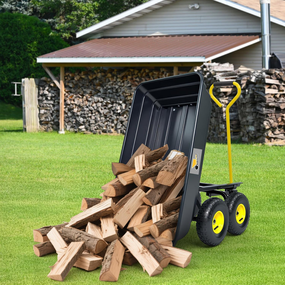 Garden Dump Cart, Heavy-Duty Utility Wagon with 600 lb Capacity, 4 Cu Ft Bed, 10" Pneumatic Tires