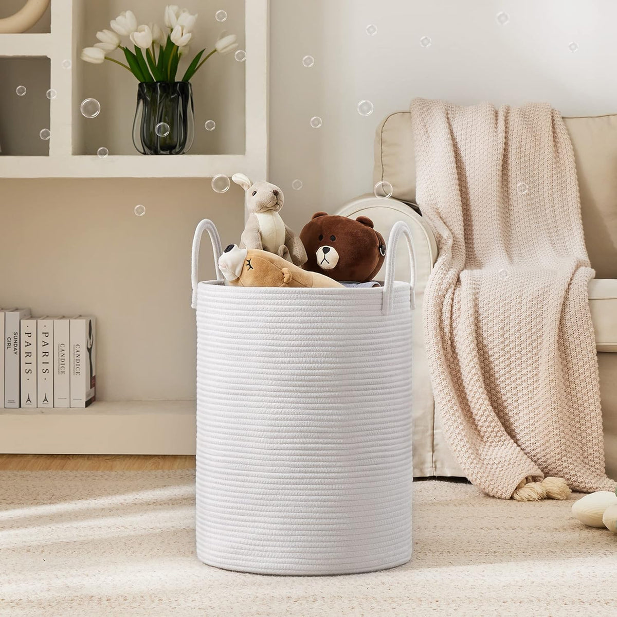 Woven Rope Laundry Hamper Basket by YOUDENOVA, 58L Tall Laundry Basket, Baby Nursery Hamper for