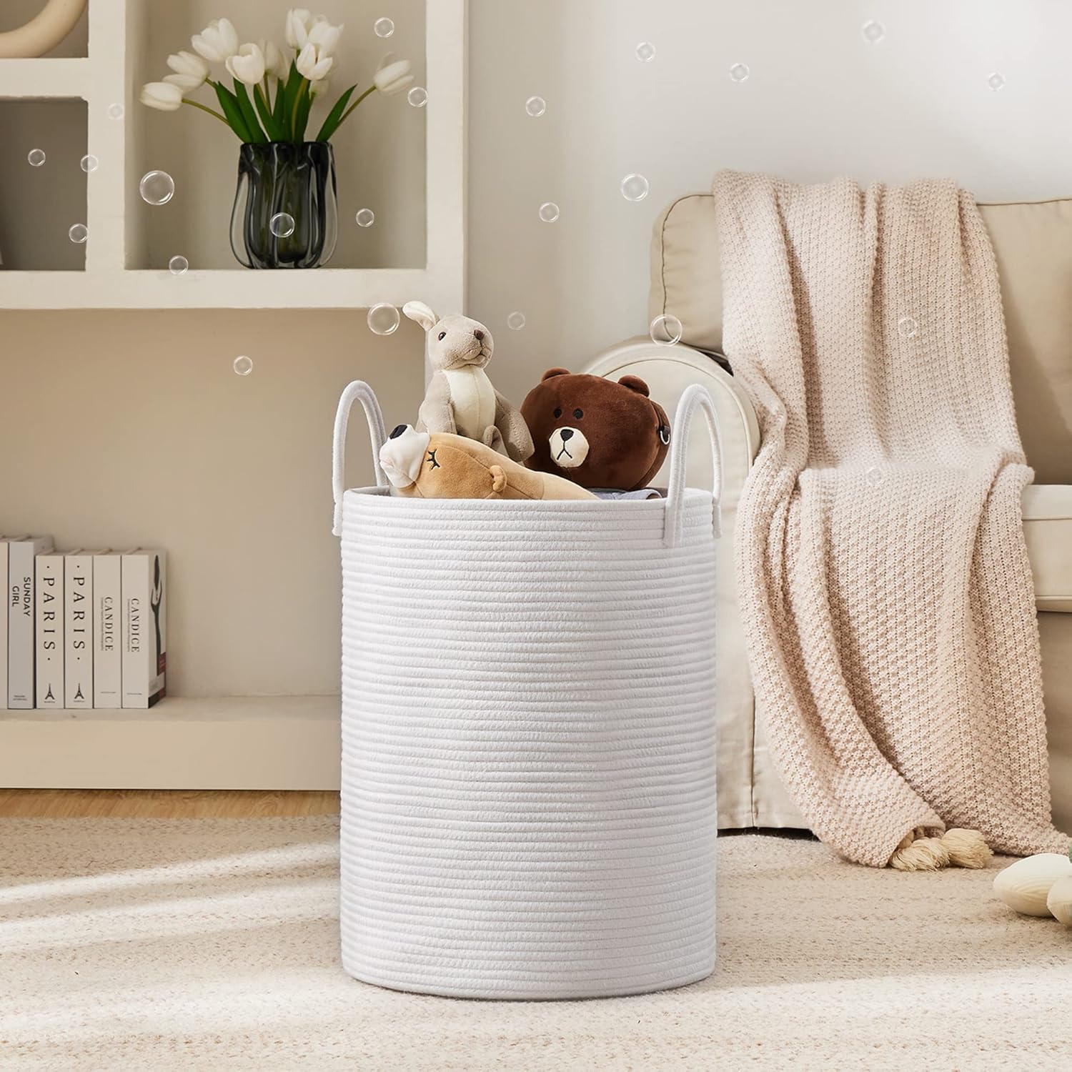 Woven Rope Laundry Hamper Basket by YOUDENOVA, 58L Tall Laundry Basket, Baby Nursery Hamper for