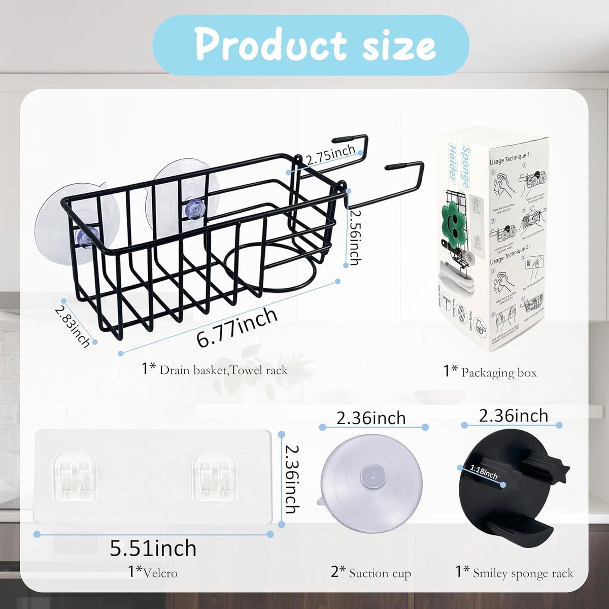 Sponge Holder Smile Face with Dish Cloth Hanger for Kitchen Sink, In-sink Caddy Organizer with