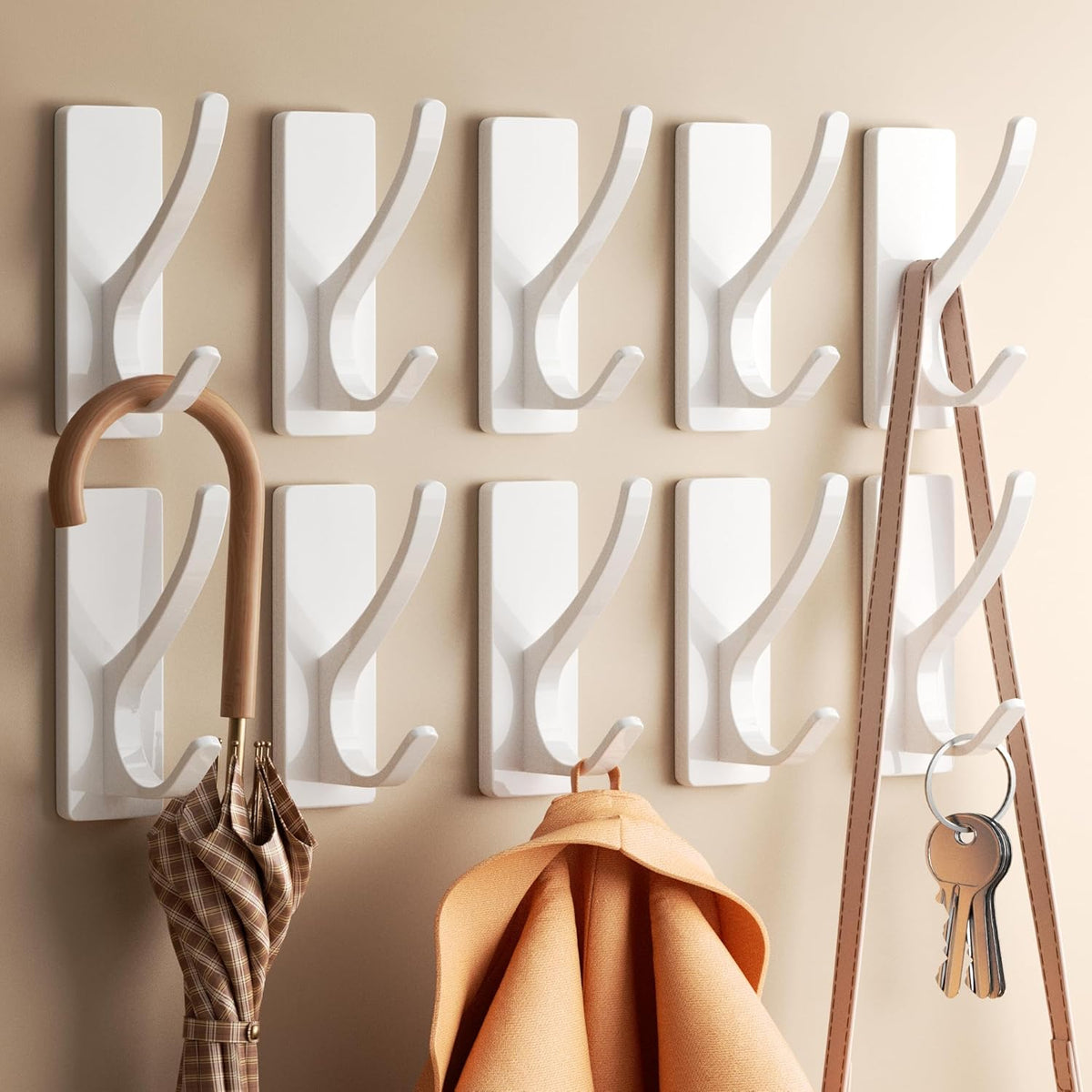 Self Adhesive Coat Hooks for Hanging, Heavy Duty Stainless Double Wall Hook for Towel, Backpack