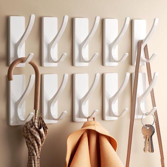 Self Adhesive Coat Hooks for Hanging, Heavy Duty Stainless Double Wall Hook for Towel, Backpack