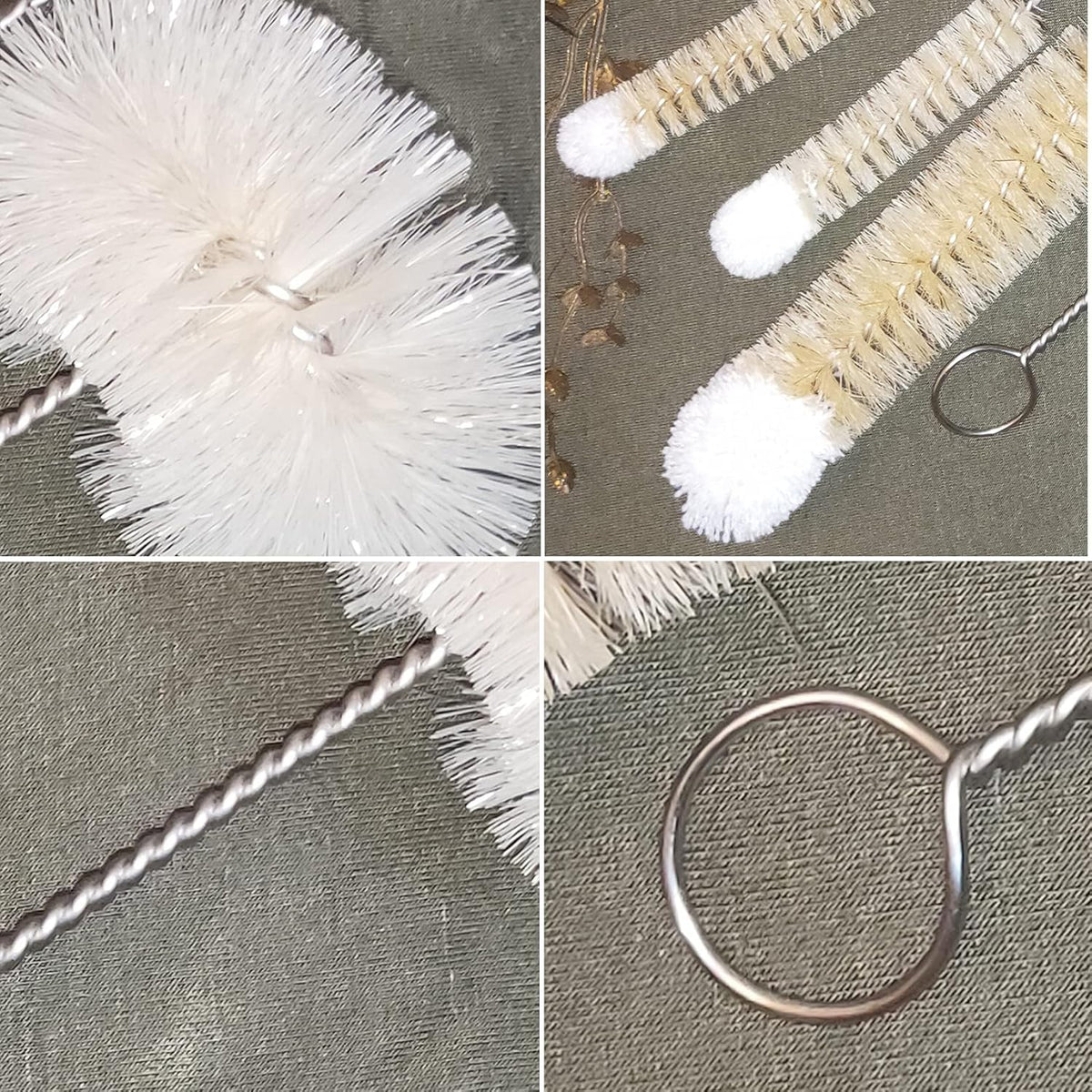 Coralpearl Bottle Brushes Thin Long Handle X 4, Skinny Wire Cleaner Set in Stainless Steel with