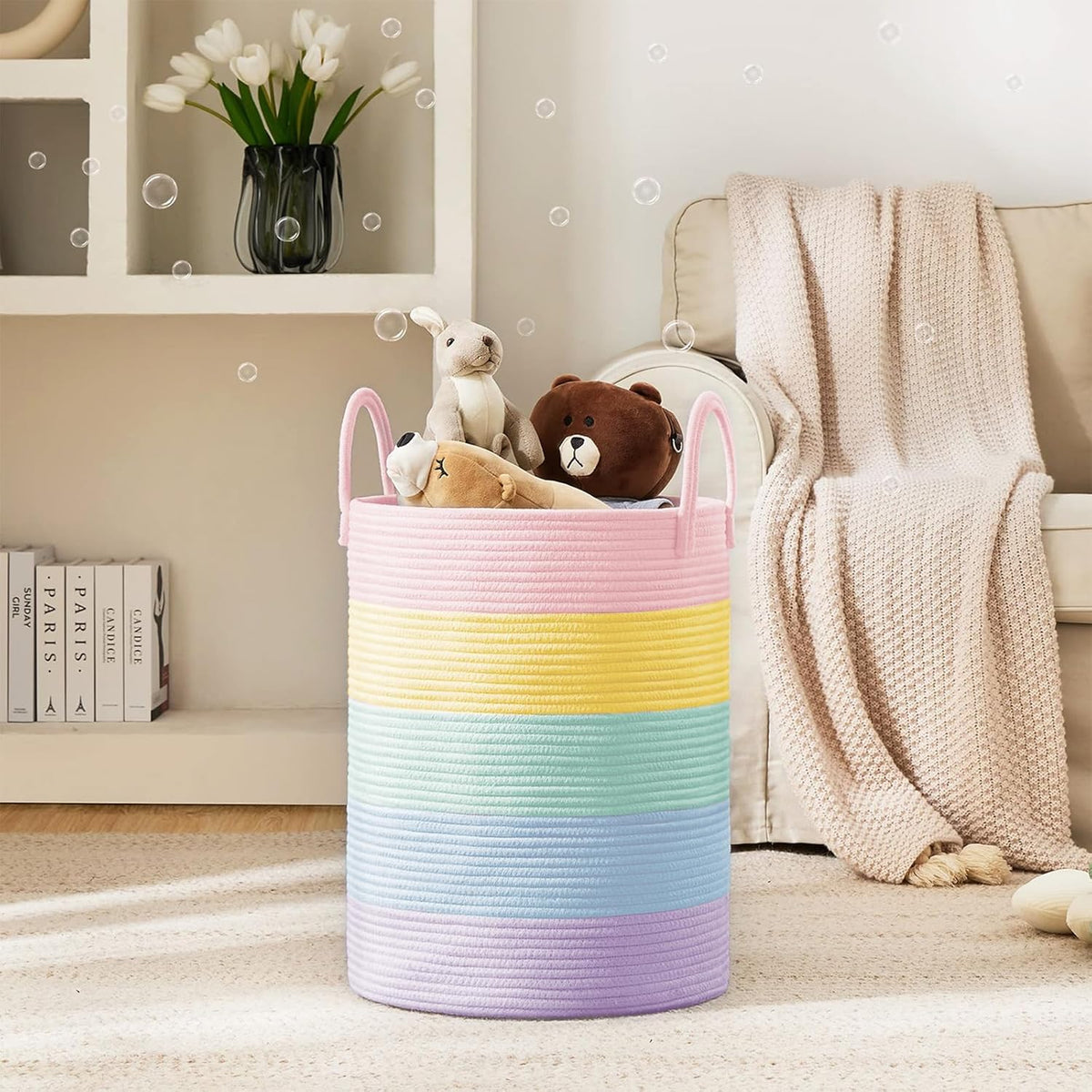 YOUDENOVA Laundry Hamper Basket, Woven 58L Tall Laundry Basket for Blanket Organizer- Clothes