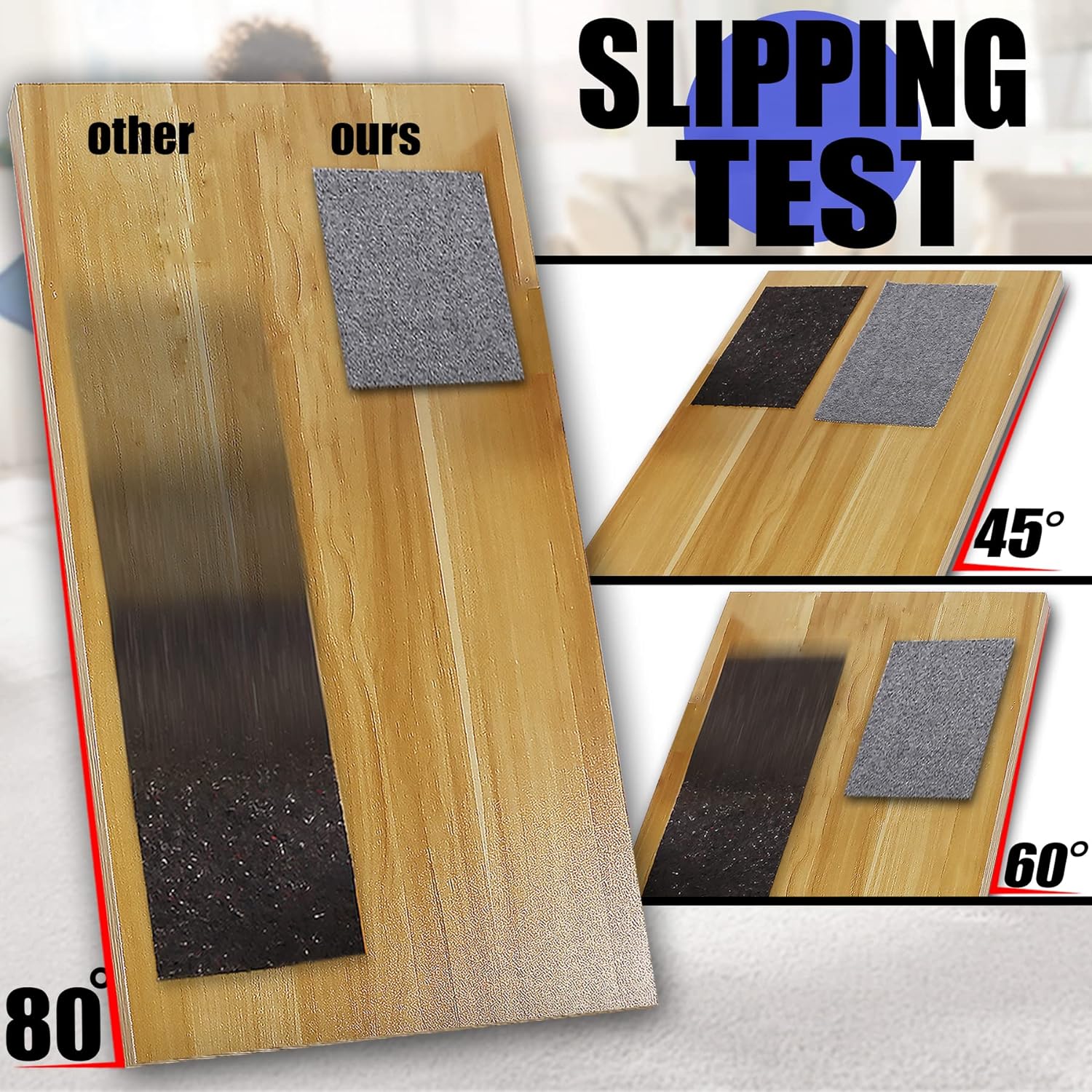 Non Slip Rug Pad Grippers - 6x9, 1/4" Thick, Felt + Rubber Double Layers Area Carpet Mat Tap