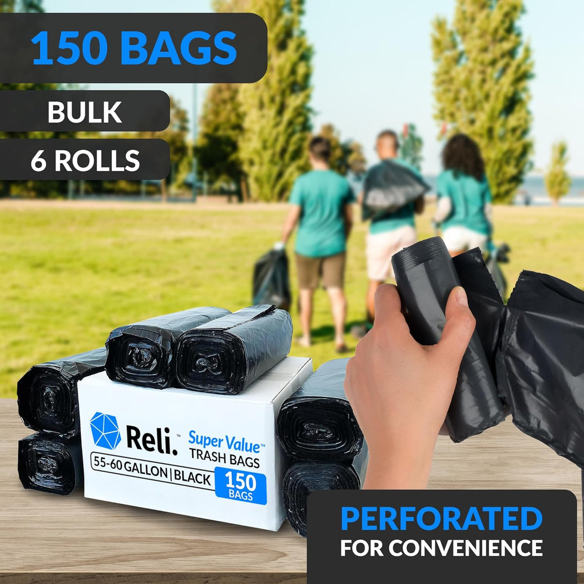 Reli. 55-60 Gallon Trash Bags Heavy Duty | 150 Count | 50-60 Gallon | Large Black Garbage Bags |