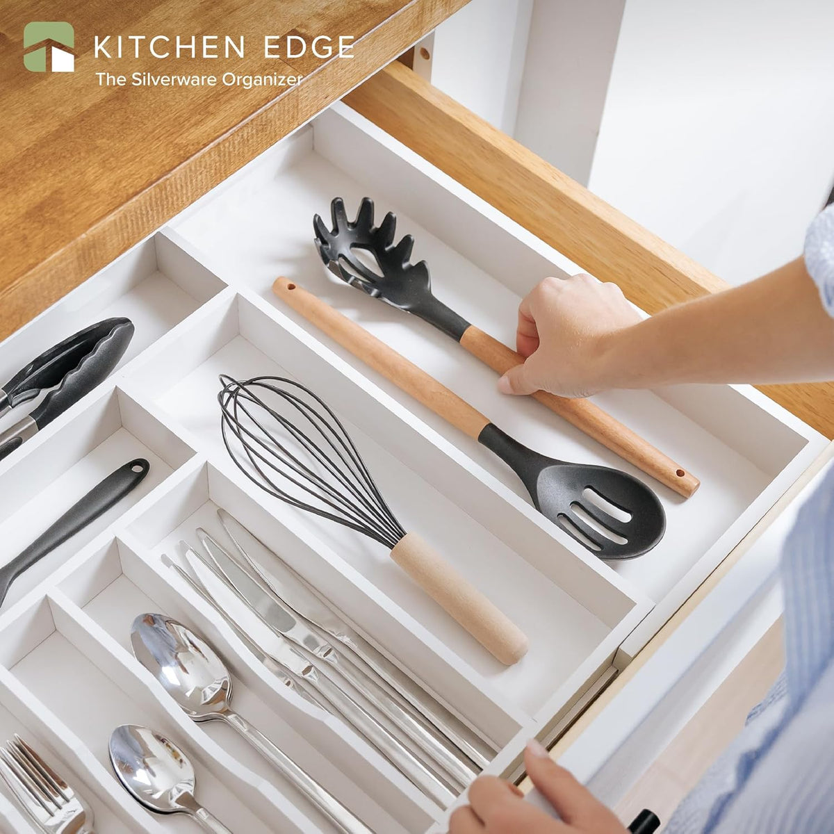 KitchenEdge Premium Silverware, Flatware and Utensil Organizer for Kitchen Drawers, Food-Safe