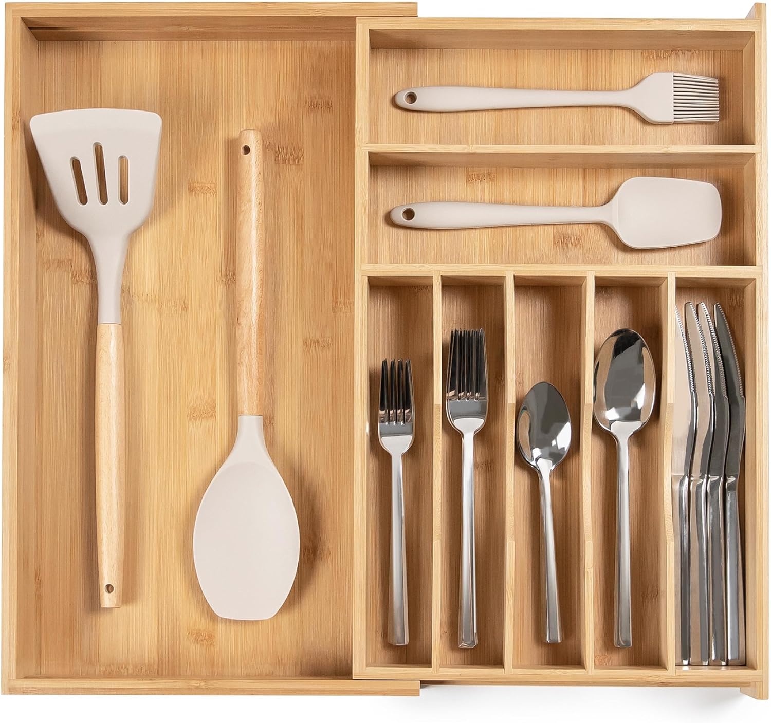 KitchenEdge Premium Silverware, Flatware and Utensil Organizer for Kitchen Drawers, Food-Safe