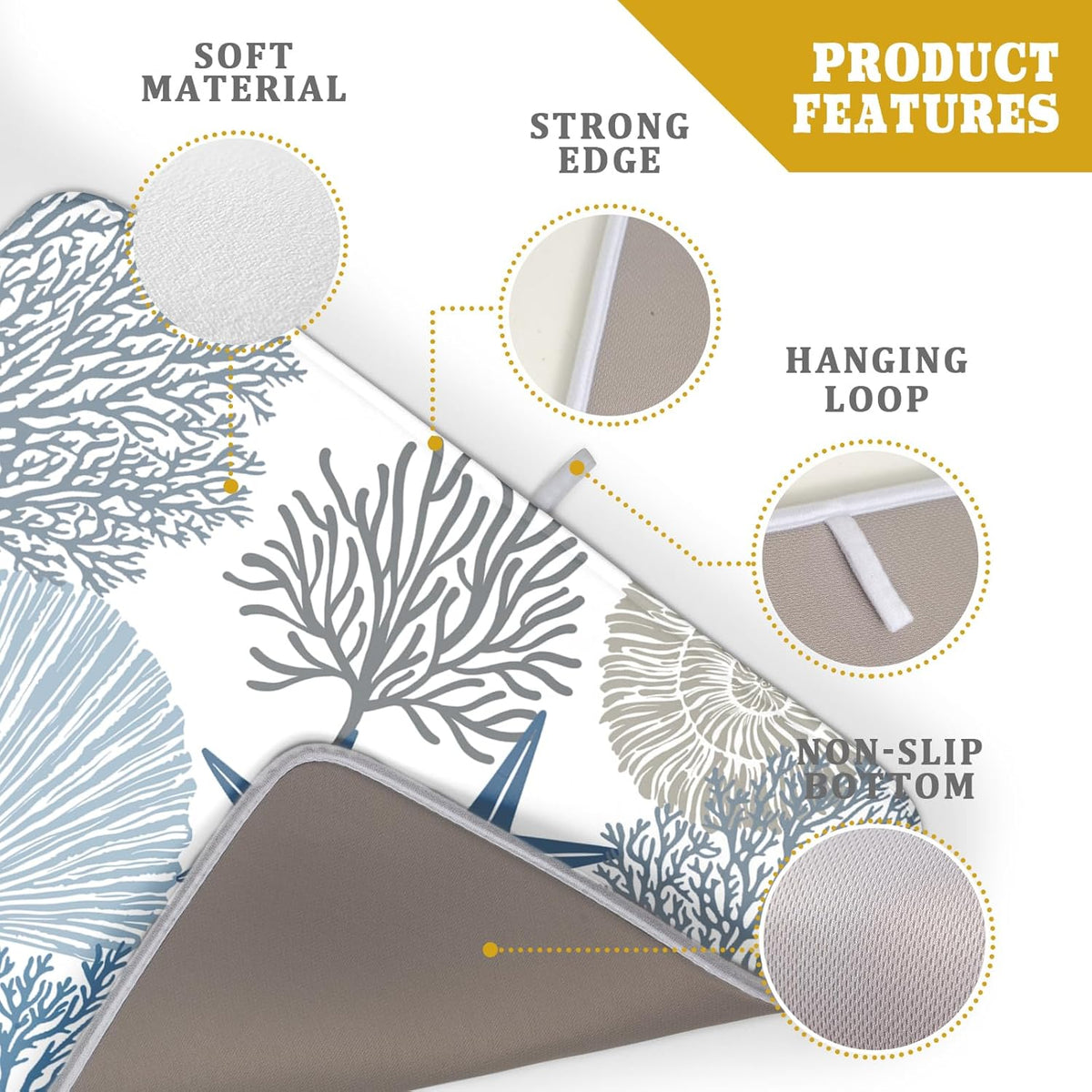 Summer Coastal Dish Drying Mats for Kitchen Counter 16x18 Inch Sea Shells Starfish Drying Mat High