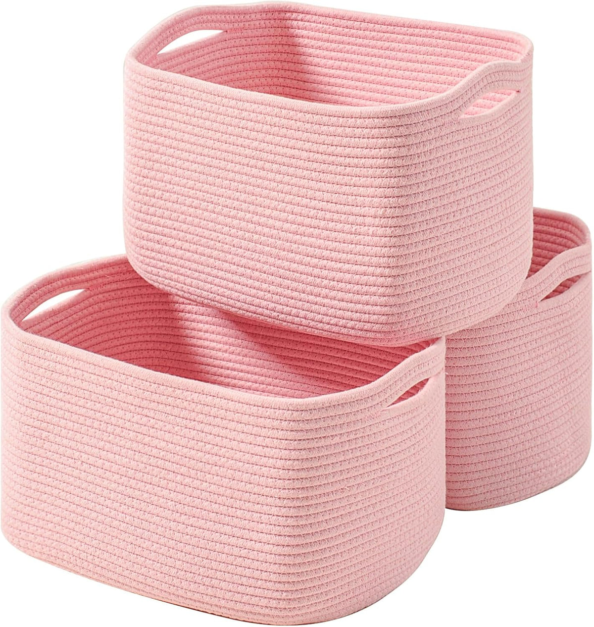 Storage Baskets for Organizing Shelves, Pink Basket for Nursery, Woven Cotton Rope Baskets for