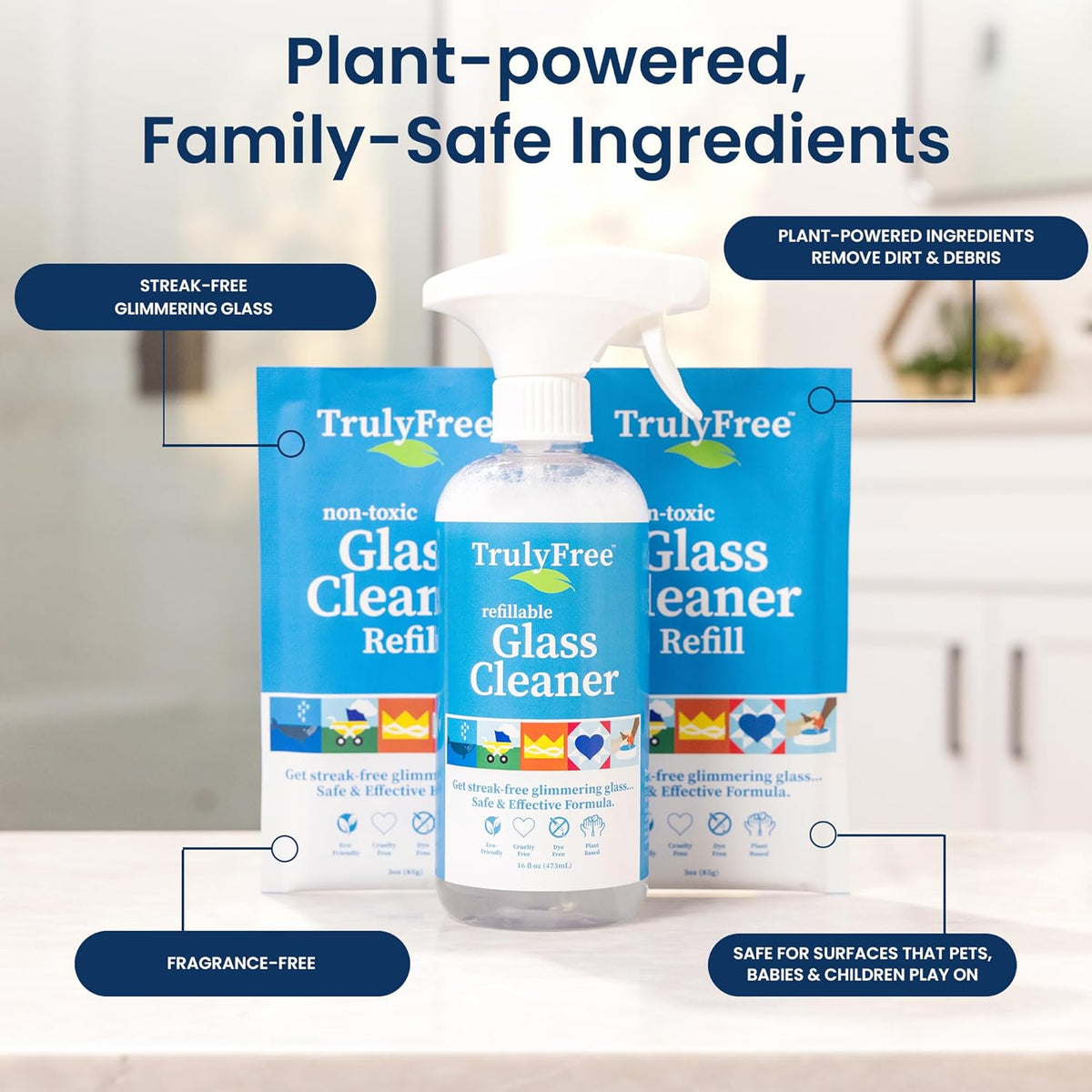 Truly Free Natural Glass Cleaner - Removes Dirt & Debris for Sparkling Clean Windows & Glass