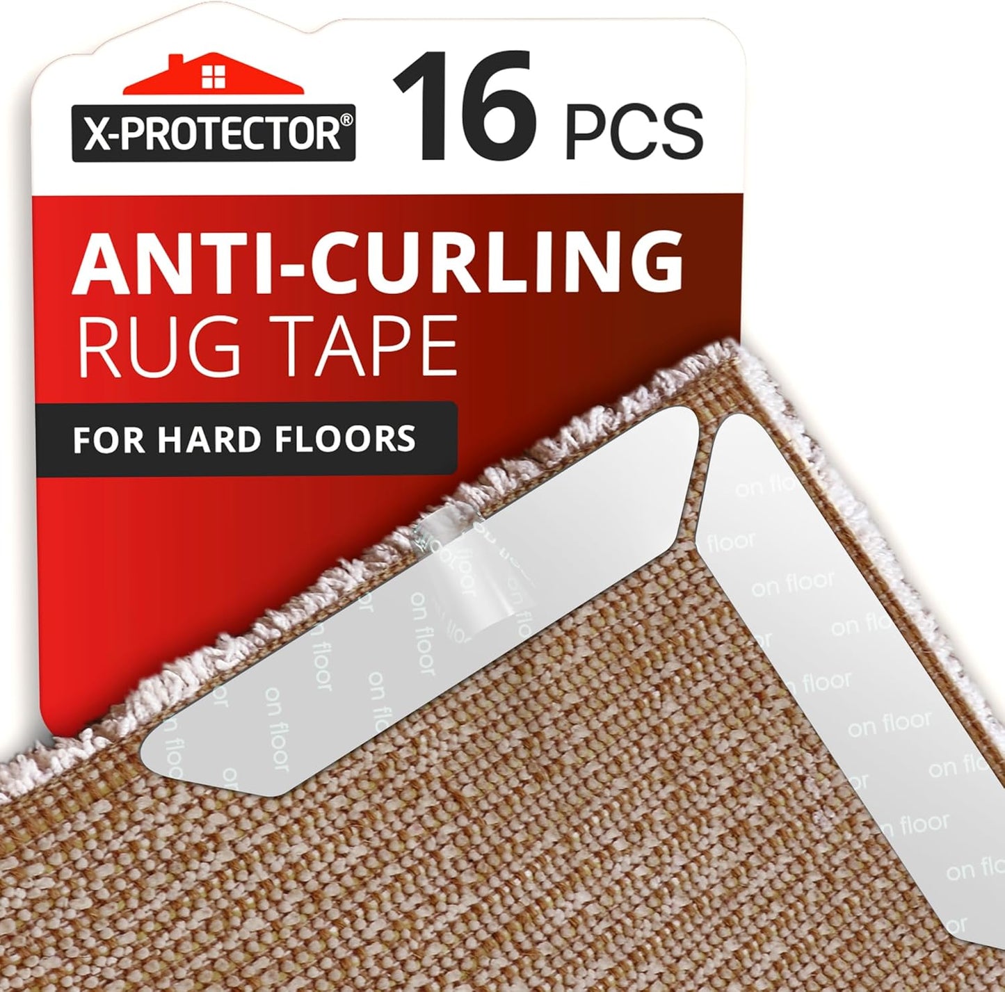 X-Protector Rug Tape - 16 Pcs Set - White Anti-Slip & Anti-Curling Carpet Tape for Hard Floors