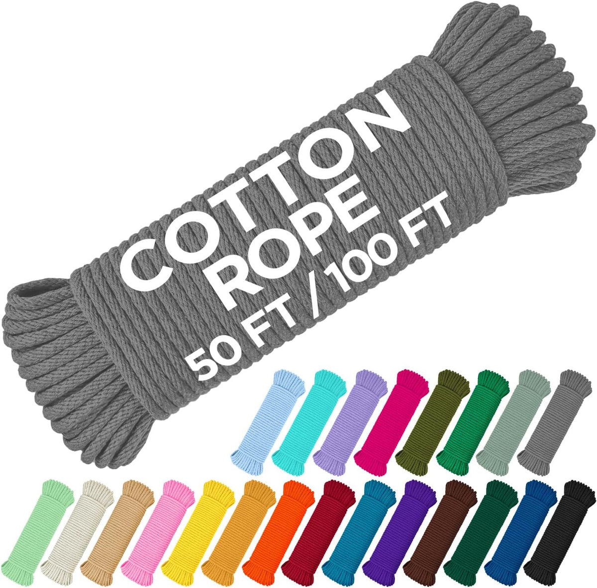 TECEUM Cotton Rope 3/16” (5 mm) – 100 FT – Strong All-Purpose Braided Rope – Natural Cotton – for