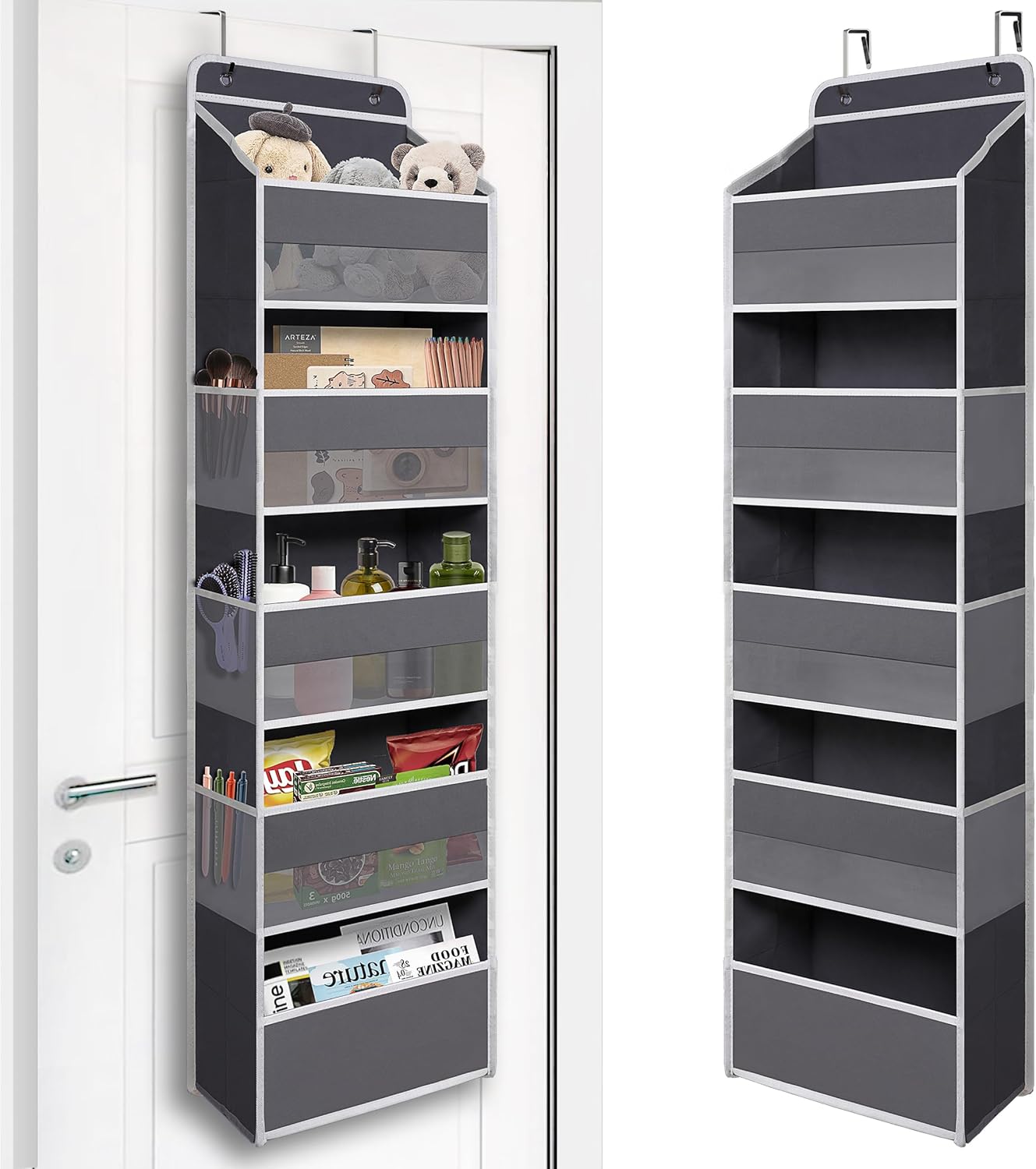 Over Door Organizer with 5 Large Pockets, Heavy Duty Hanging Organizer Storage, Closet Bathroom