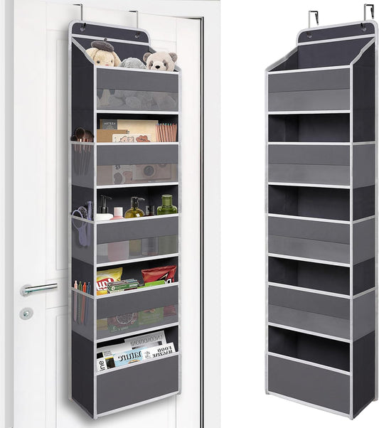 Over Door Organizer with 5 Large Pockets, Heavy Duty Hanging Organizer Storage, Closet Bathroom