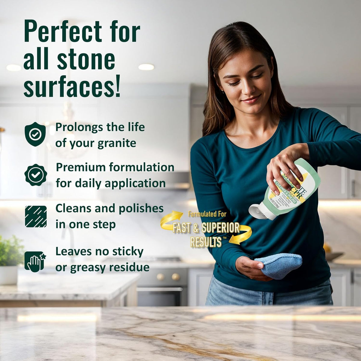 Granite CPR Cleaner & Polish Can Be Used Daily On Granite, Marble, Quartz & Corian. Leaves A