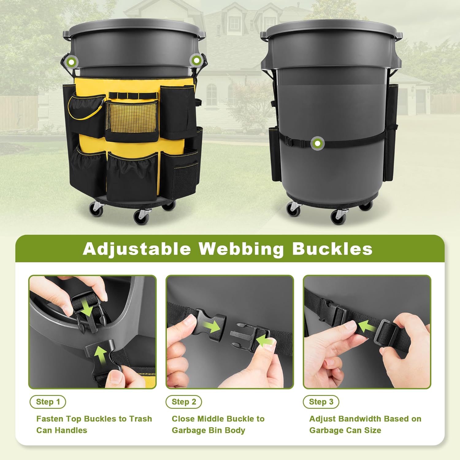 32-55 Gallon Trash Can Caddy Bag, Garbage Bin Apron Caddy with Multiple Pockets for Cleaning