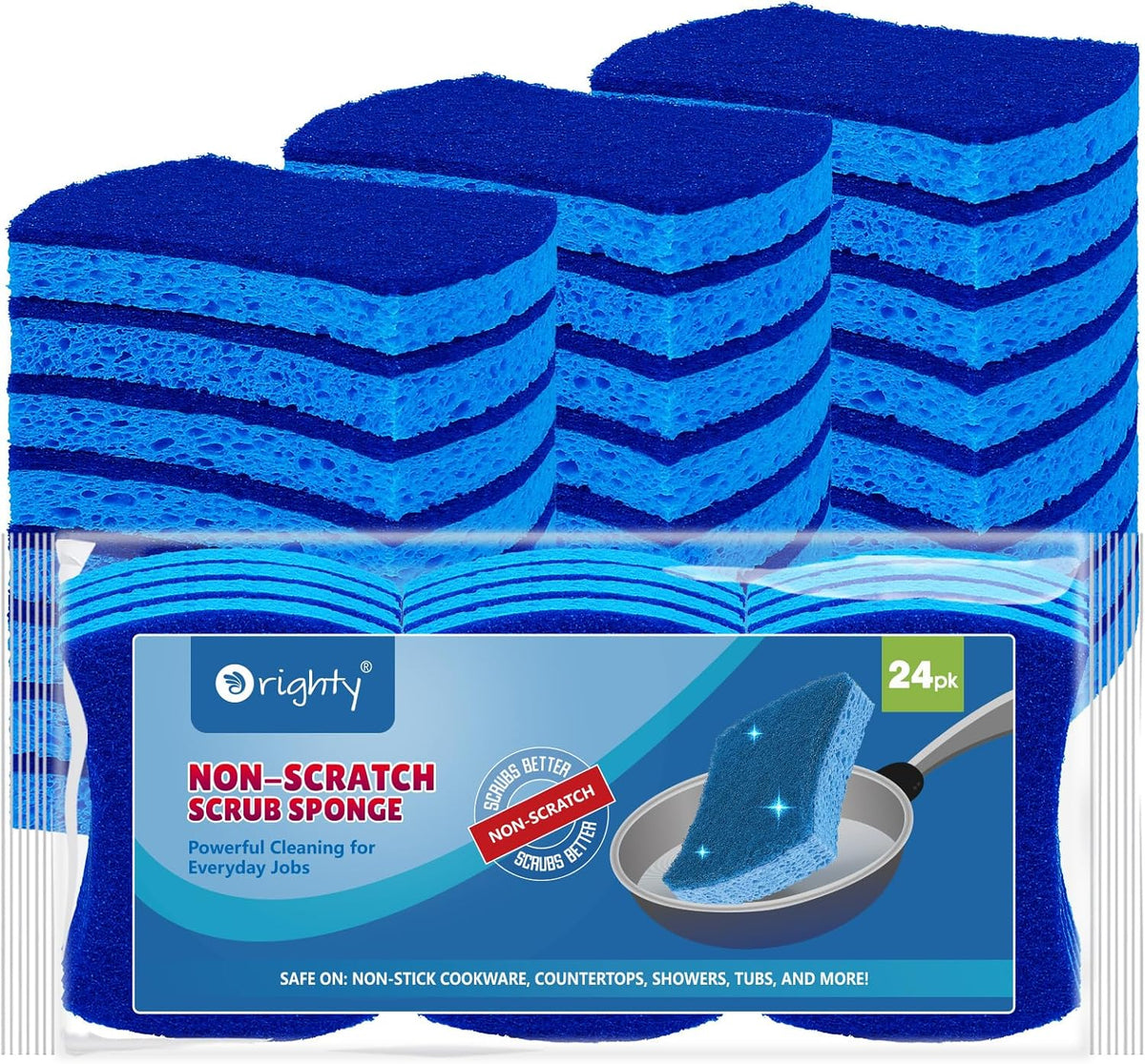 Orighty Non-Scratch Cellulose Scrub Sponges 24 Pack, Kitchen Sponges for Kitchen, Bathroom, and