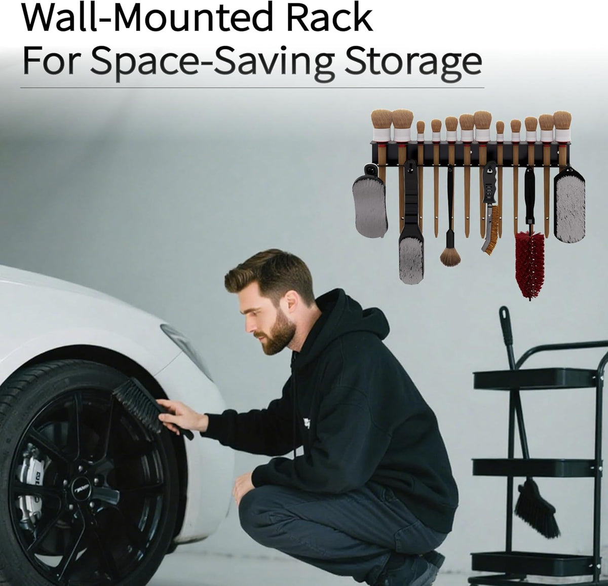 Wall Mount Brush Holder & Tool Hanger Rack for Garage, Detailing Organizer with Mounting Hardware