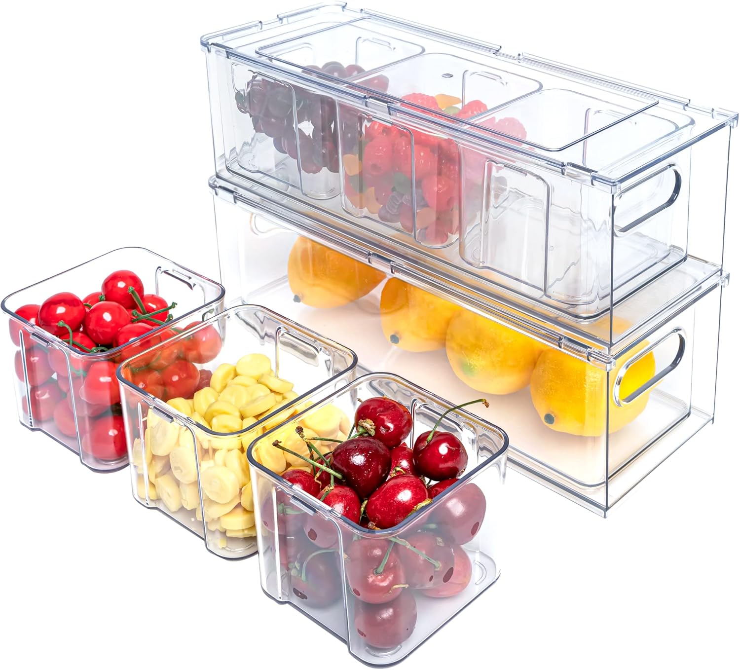 MineSign 3Pack Fridge Organizer Drawer Divider Cube Pull-Out Bins Clear Food Container Refrigerator