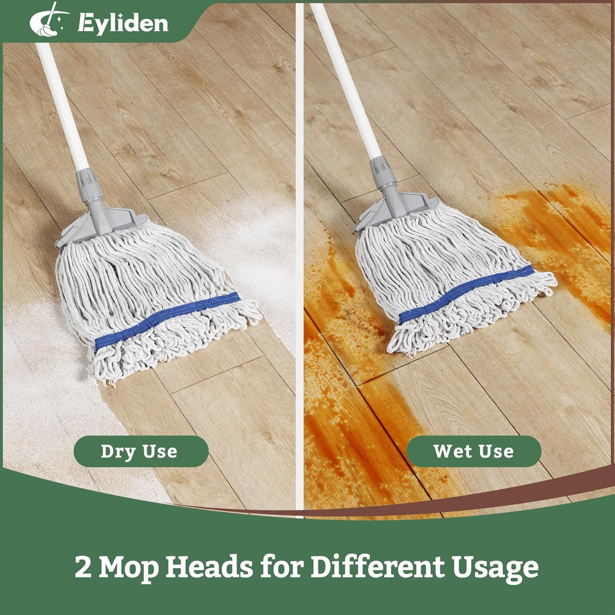 Eyliden String Mops for Floor Cleaning, Heavy Duty Looped-End Commercial Mops with Extra Mop Head