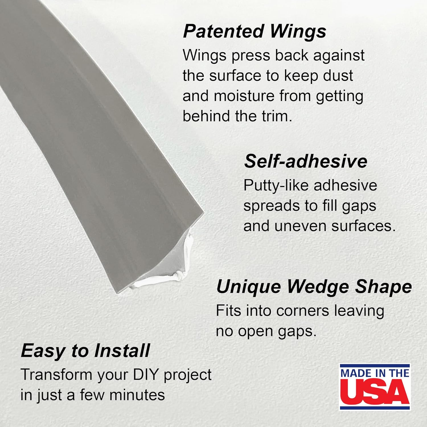 InstaTrim The Original Flexible Trim - 50ft Grey 3/4" Wide Caulk Tape - Adhesive Trim with Many