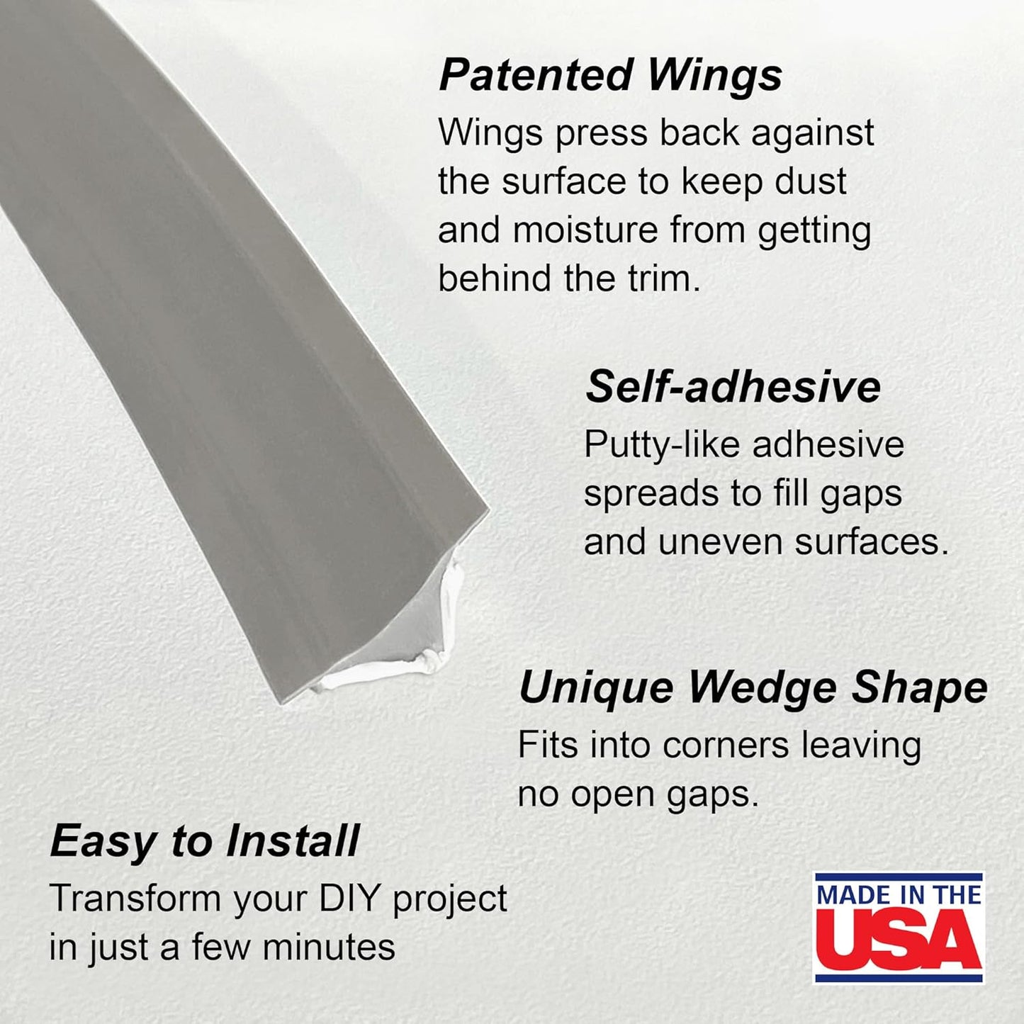InstaTrim The Original Flexible Trim - 10ft Grey 1/2" Adhesive Trim with Many Uses Including