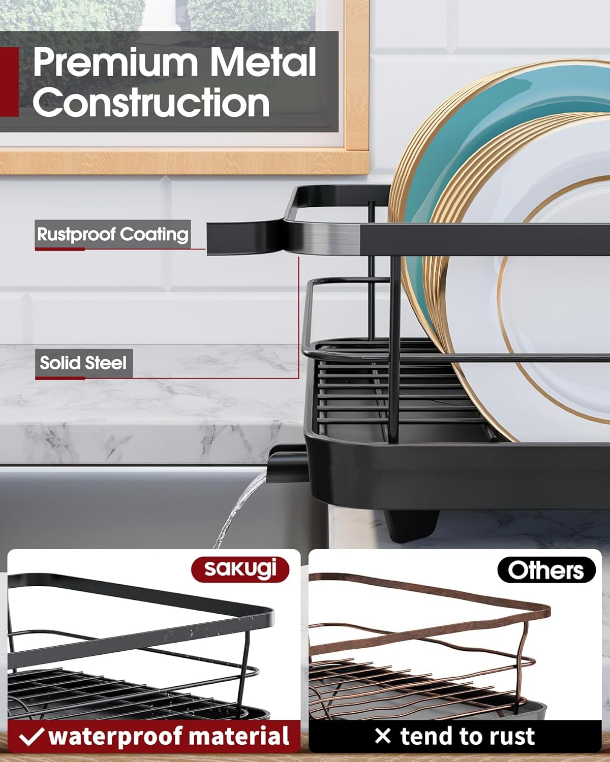 Stainless Steel Dish Drying Rack for Kitchen Counter, Sink Organization and Storage Essentials with