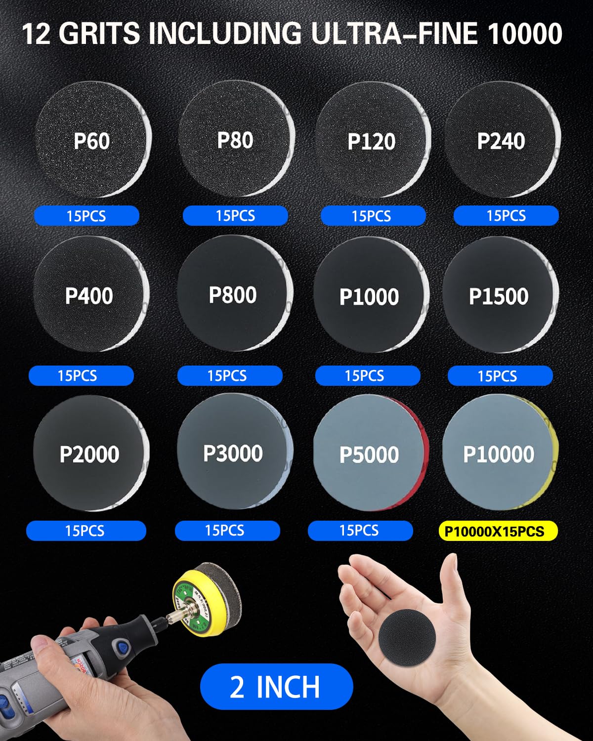 2 Inch Sanding Discs Drill Polishing Kit, 193PCS Car Headlight Restoration Kit, Hook & Loop Wet Dry