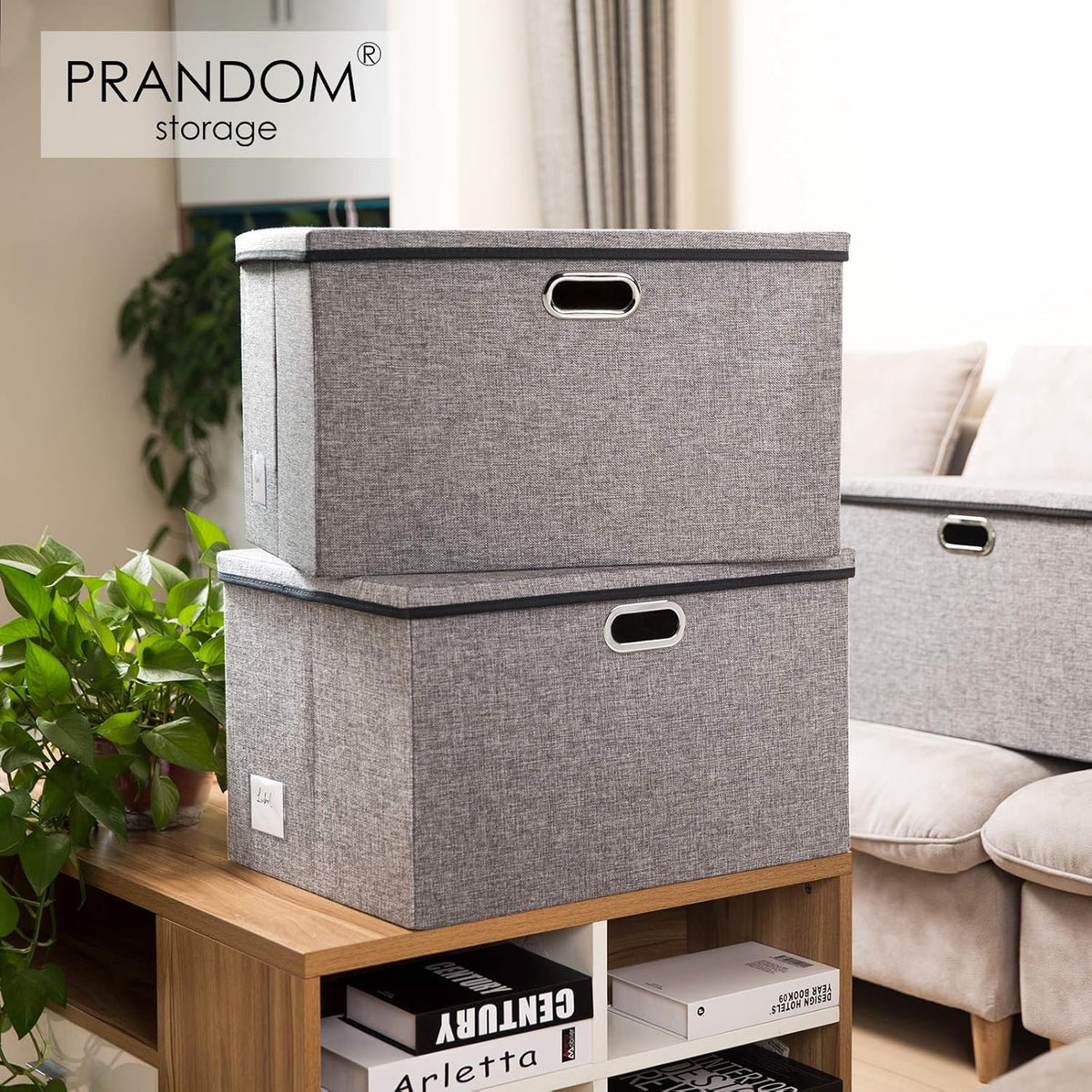 PRANDOM Extra Large Collapsible Storage Bins with Lids [5-Pack] Linen Fabric Foldable Storage