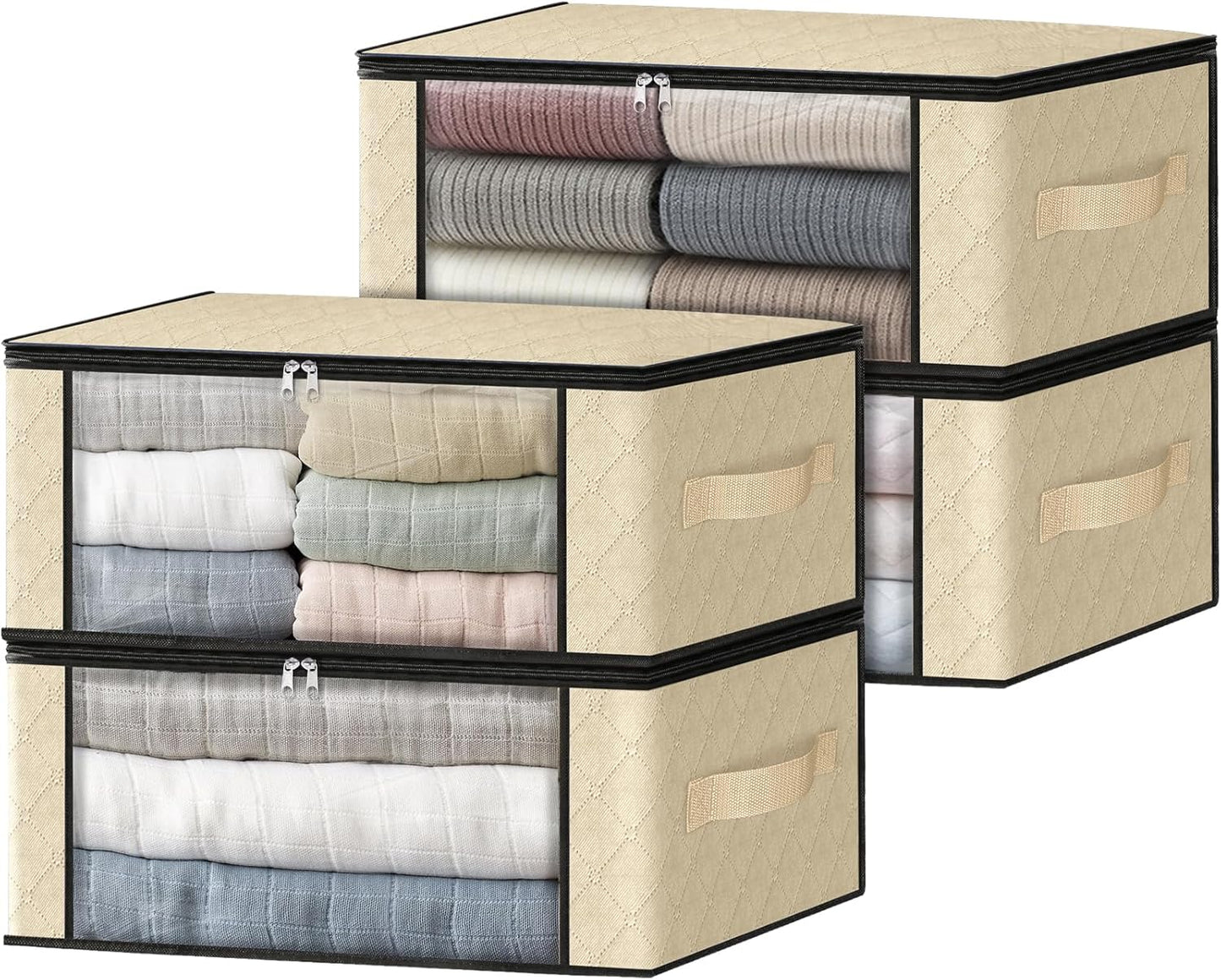 HomeHacks Storage 4-Pack Clothes Organizer Storage Bags Foldable Storage Box with Large Clear