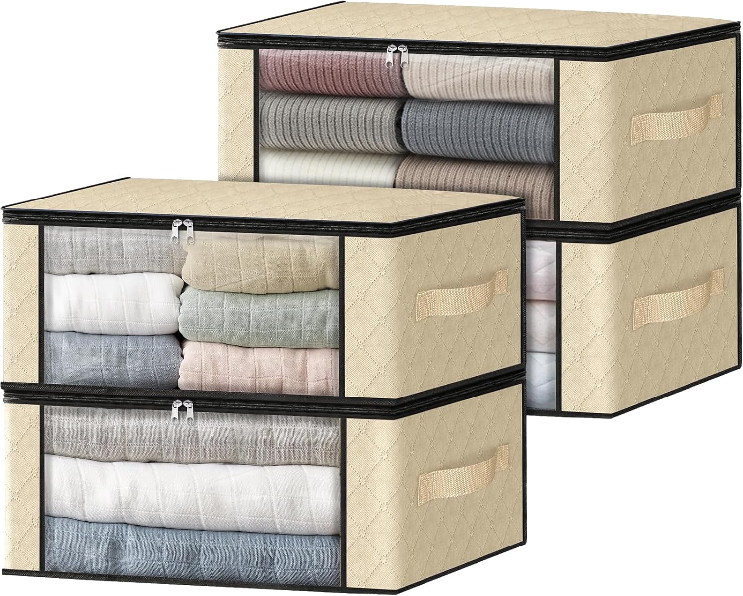 HomeHacks Storage 4-Pack Clothes Organizer Storage Bags Foldable Storage Box with Large Clear