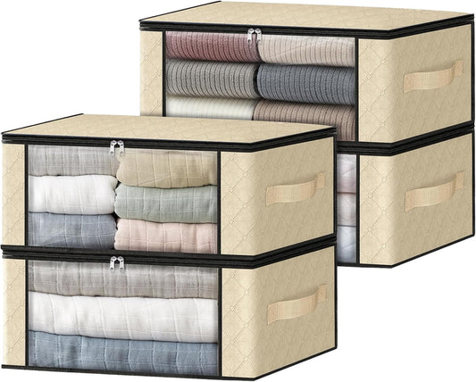 HomeHacks Storage 4-Pack Clothes Organizer Storage Bags Foldable Storage Box with Large Clear
