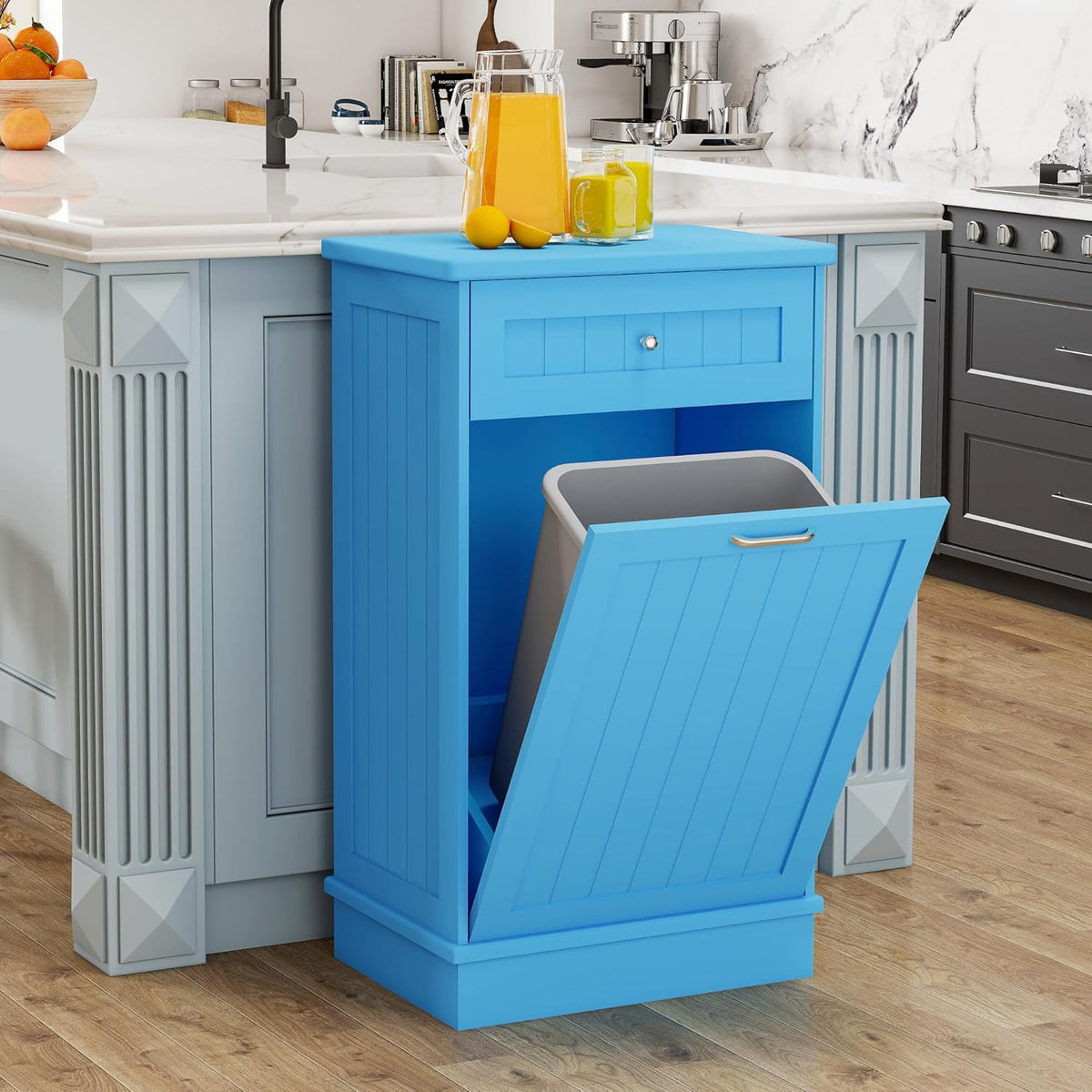 Betterhood Tilt Out Trash Cabinet 10 Gallon Wooden Free Standing Laundry Sorter Cabinet,Recycling