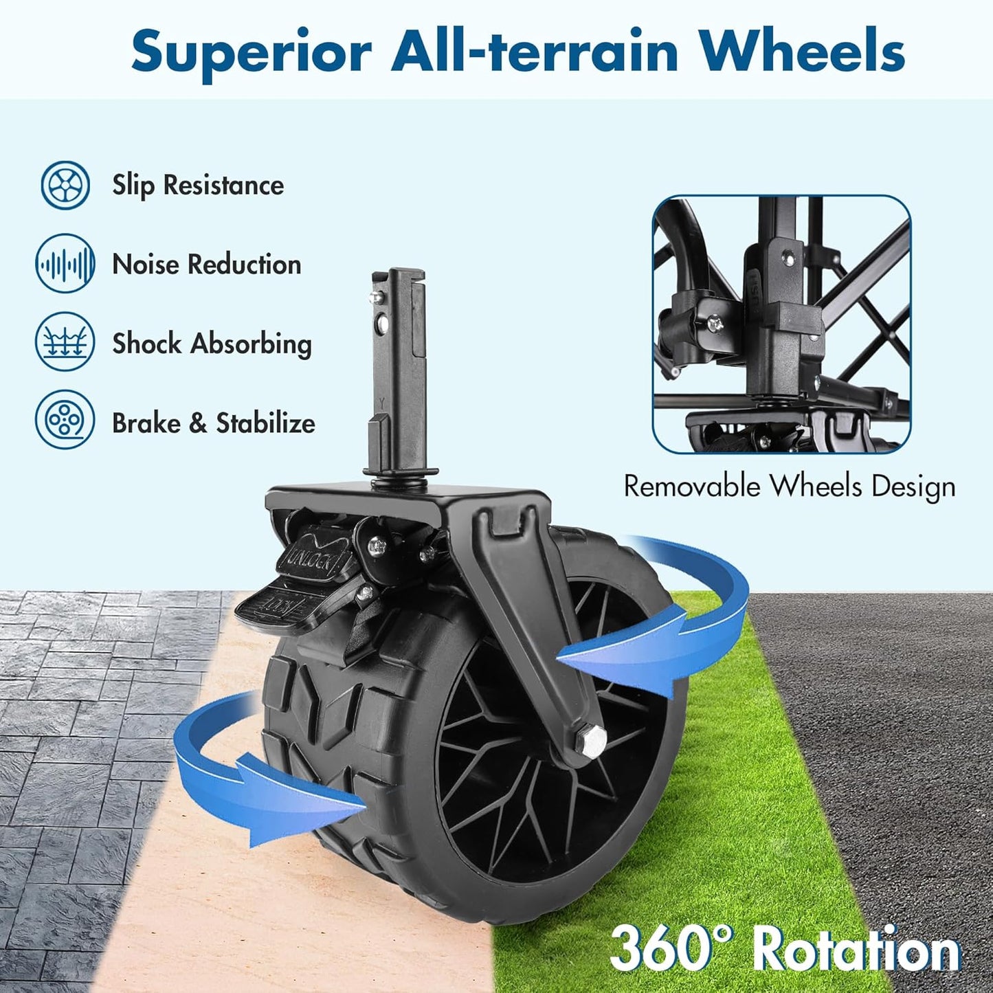 VILLEY Extended Collapsible Foldable Wagon with 330LBS Weight Capacity, 220L Heavy Duty Folding