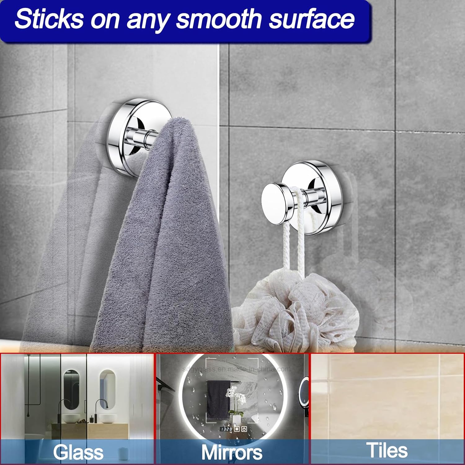 Suction Cup Hooks for Shower, Removable Towel Hooks for Bathroom Window Glass Door Wall, Bath Robe