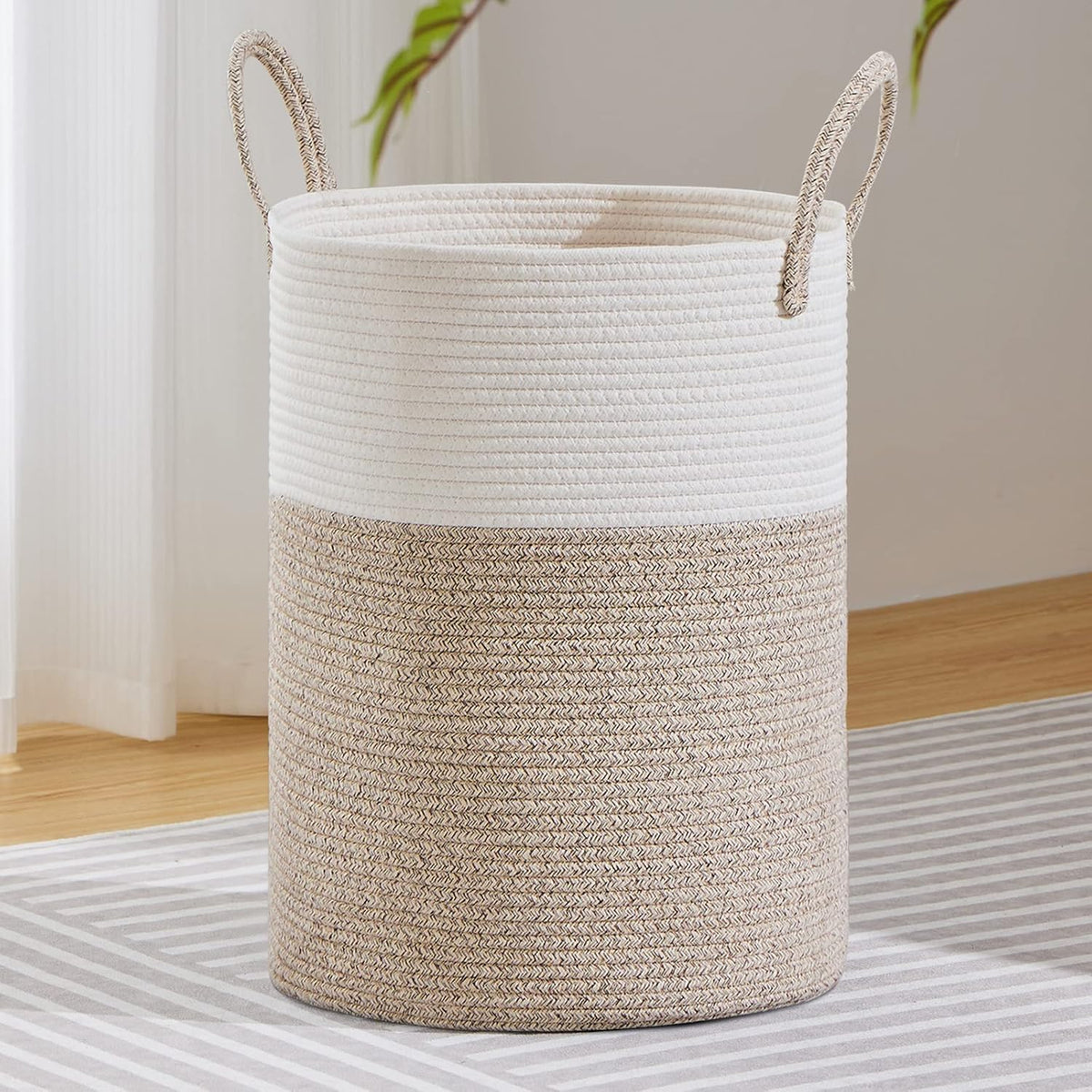 VIPOSCO Large Laundry Hamper, Tall Woven Rope Storage Basket for Blanket, Toys, Dirty Clothes in