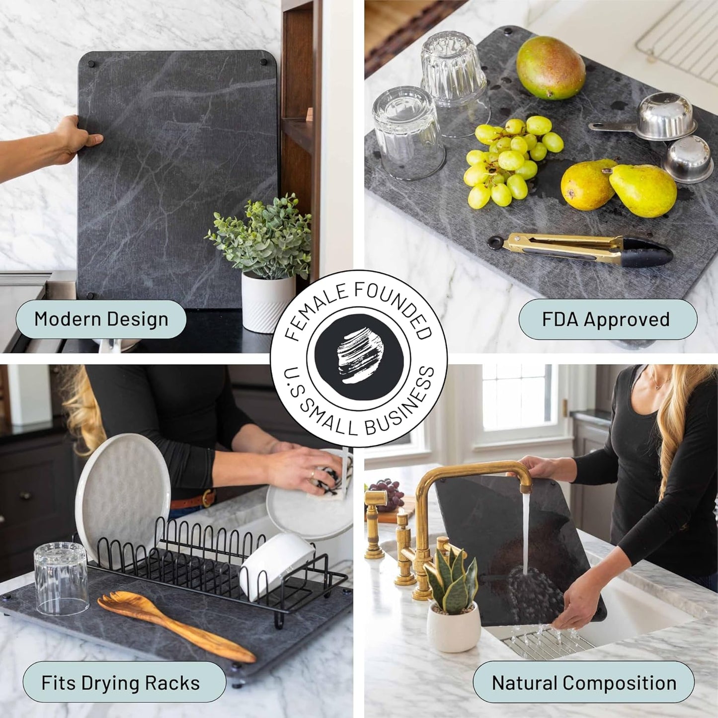 LARGE Siren Stone Natural Dish Drying Mat for Kitchen Counter - Premium Diatomaceous Earth Mat |