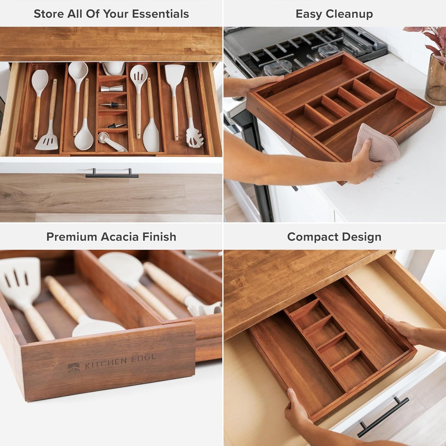 KitchenEdge Adjustable Kitchen Drawer Organizer for Utensils and Junk, Food-Safe Contract Grade