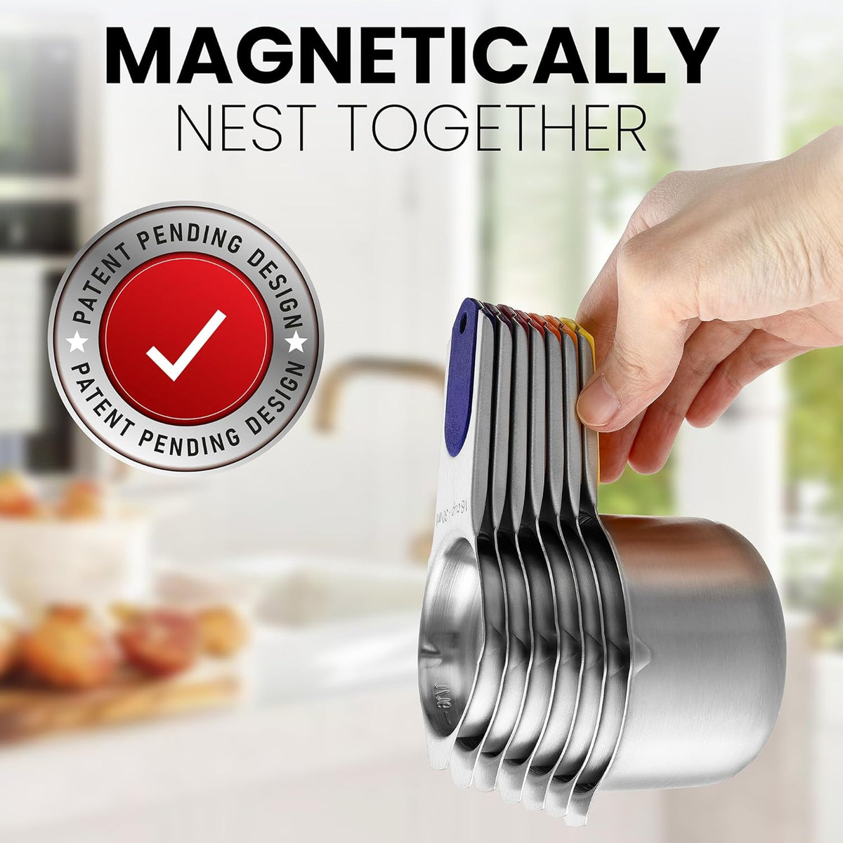 Spring Chef Magnetic Stainless Steel Measuring Cups, Patented, Kitchen Tools with Easy to Read