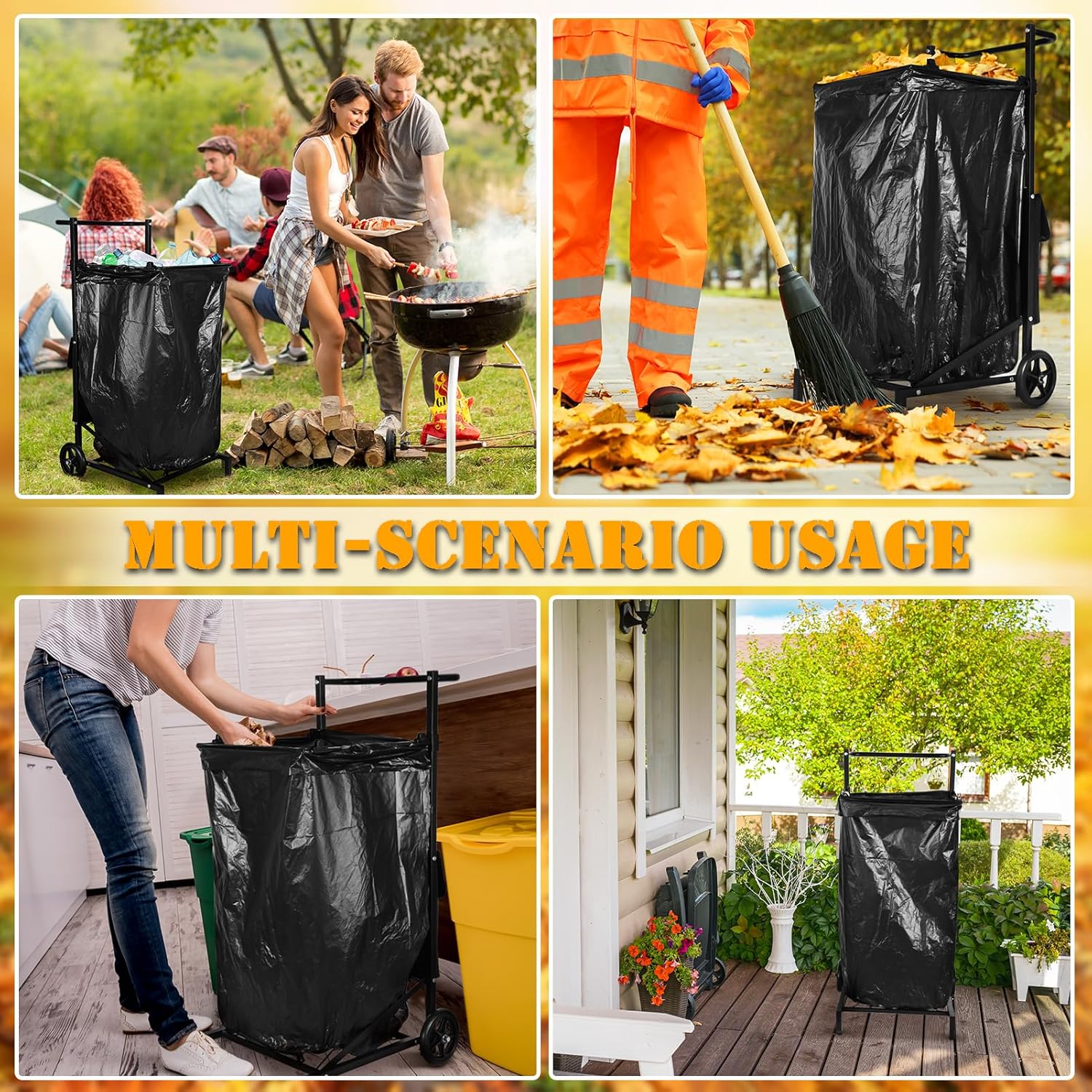Leaf Bag Holder, Trash Bag Holder Stand, Lawn Bag Holder, Adjustable Outdoor Metal Portable Trash