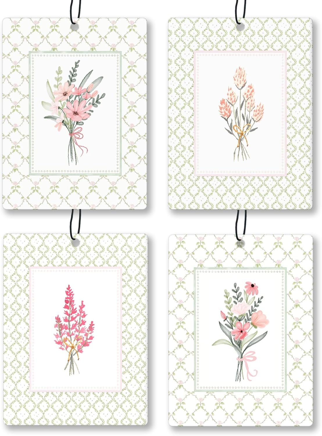 Elegant Rustic Floral Car Air Freshener 4 Pcs, Cottagecore Flower Hanging Scents Air Freshener for