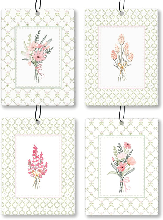 Elegant Rustic Floral Car Air Freshener 4 Pcs, Cottagecore Flower Hanging Scents Air Freshener for