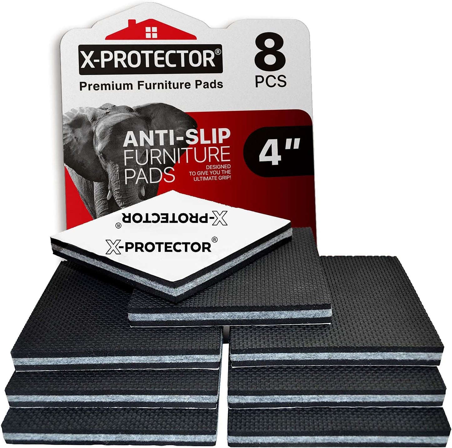Non Slip Furniture Pads X-PROTECTOR - 8 PCS 4" - Premium Furniture Grippers! Rubber Feet Hardwood