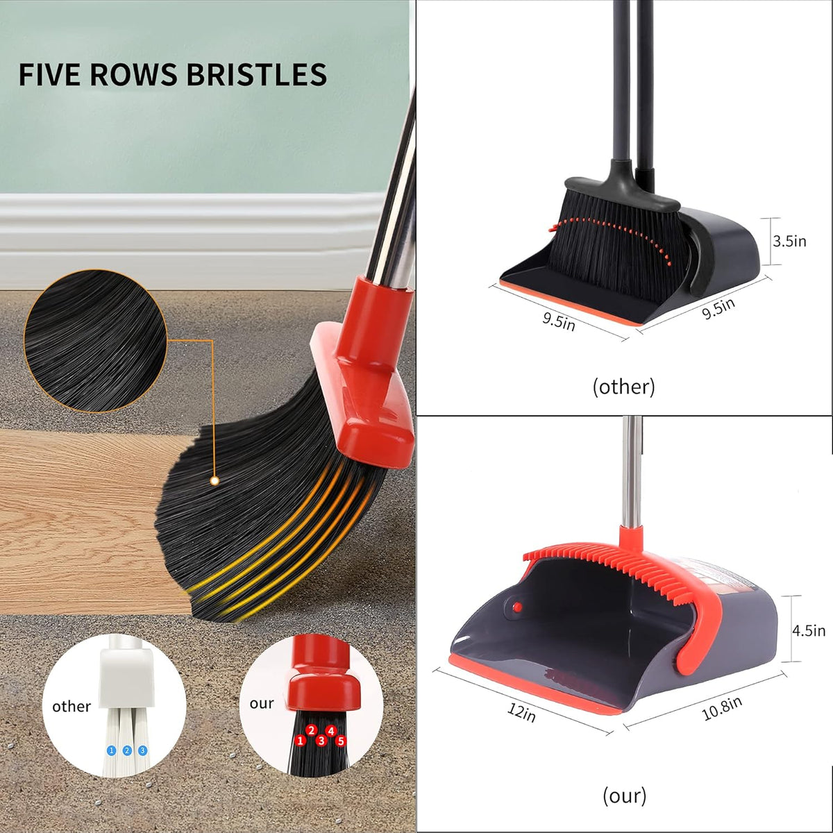 Broom with Dustpan Combo Set Broom and Dustpan Set Dust Pan with Stainless Steel Long Handle