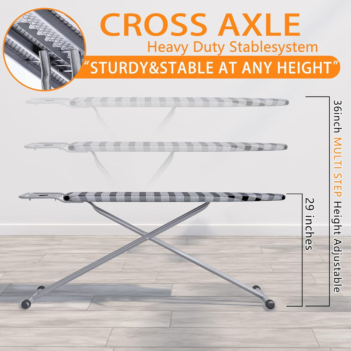 Ironing Board 13" X 43" W/Extra Thick Heavy Duty Padded Cover, Height Adjustable,Heat & Scorch