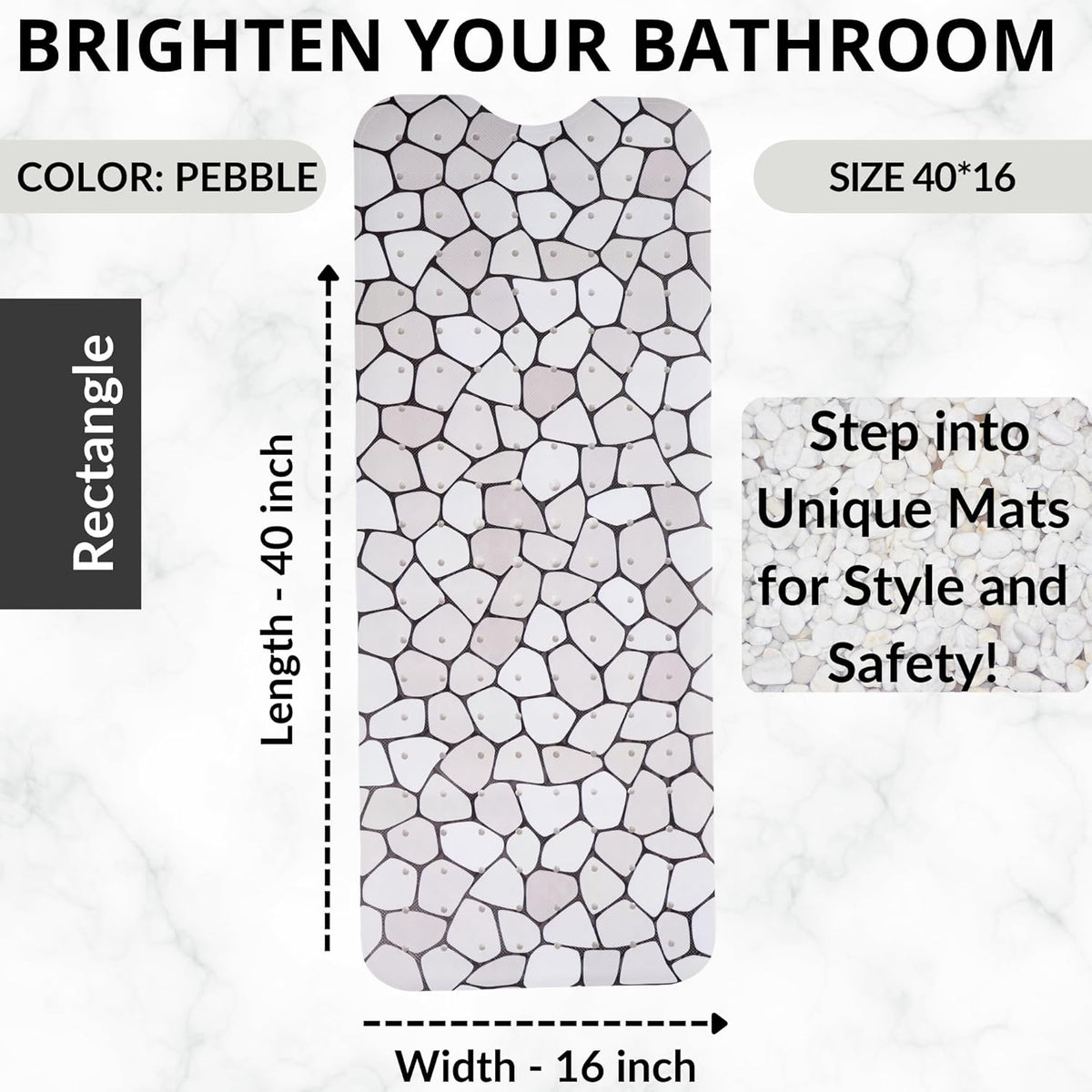 ENKOSI Bath Mat – Large 40 x 16 Inch Non-Slip Bathtub Mat with Secure Suction Cups & Drain Holes