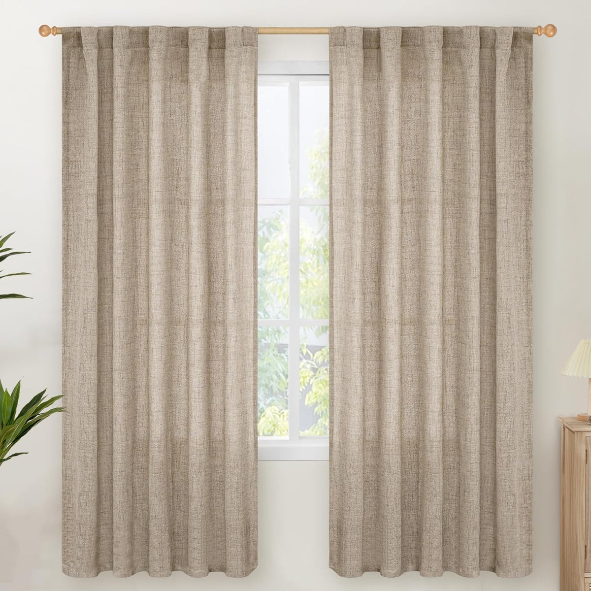 YoungsTex Dark Oatmeal Linen Curtains 72 Inches Long for Living Room, Semi Sheer Window Drapes