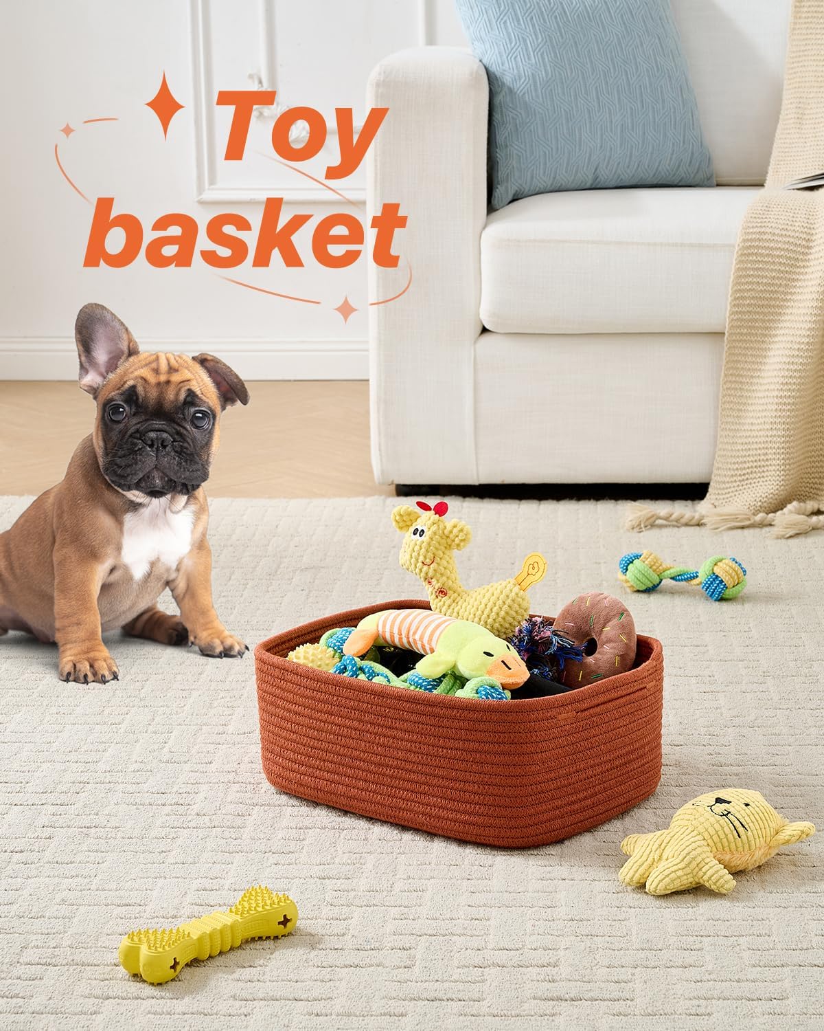 Small Woven Basket, 13.5 x 9.5 x 5 Inches, Storage Basket for Organizing, Cute Small Rope Shelf