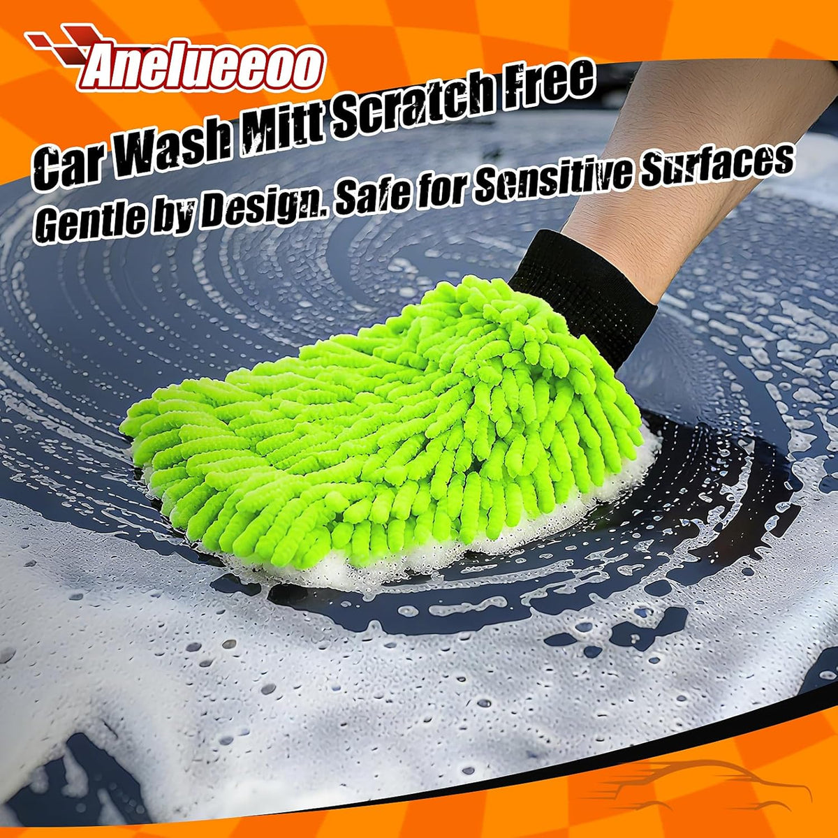 Car Wash Mitt Microfiber, Premium Chenille Microfiber Wash Car Mitts Sponge Scratch Free &